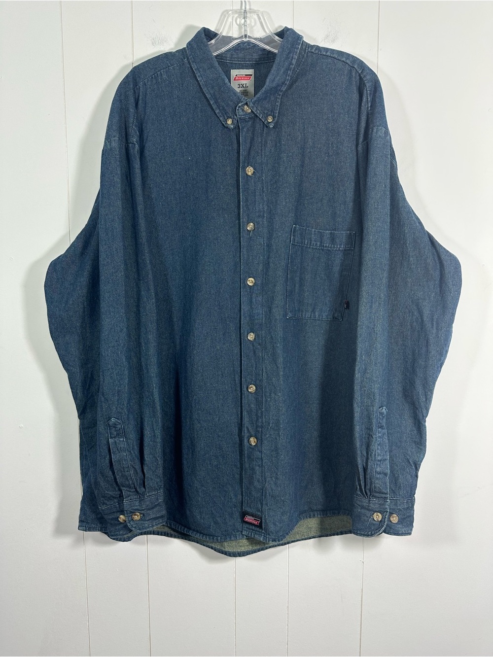 Dickies Denim Jean Button Down Shirt Mens Size 3XL Blue Long Sleeve Pocket